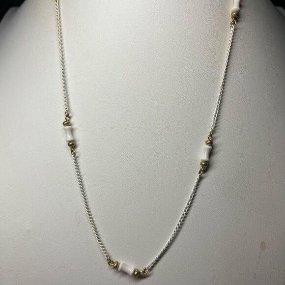 Monet Vintage White and Gold Tone Chain and Tube Shape Necklace - Picture 1 of 7